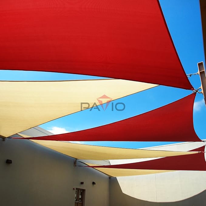 Patio Paradise 20' x 20' x 20' Sun Shade Sail Triangle Canopy Shade Cloth Fabric Sunlight Block Patio Pergola Cover HDPE Deck Awning for Outdoor Backyard Roof Shading, Red