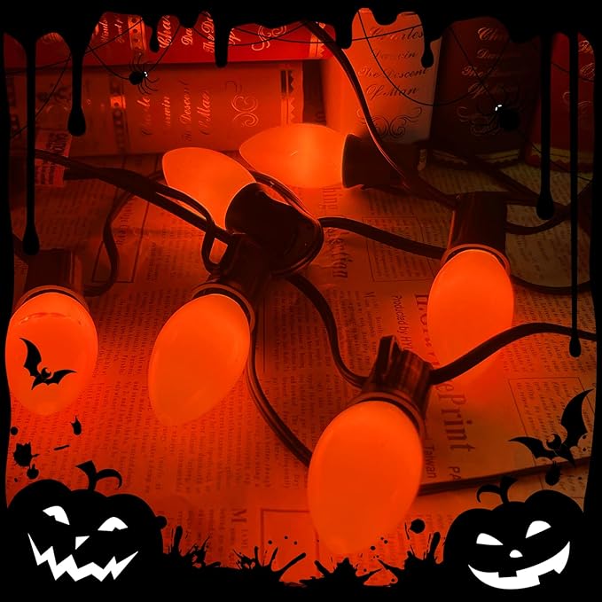 C9 LED Orange Halloween String Lights 25Ft Outdoor Christmas Decorations Lights with 26 LED Shatterproof Orange Bulbs, Hanging Christmas Lights for Outdoor Patio Roofline Backyard Party Garden Lawn