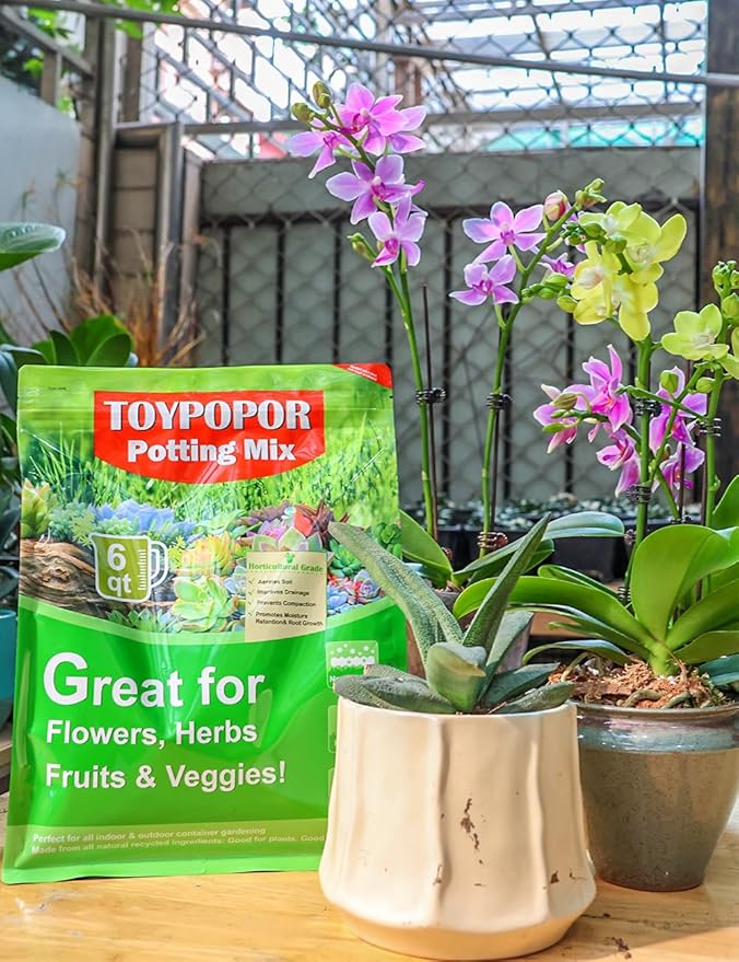 TOYPOPOR Orchid Potting Mix (10qts) for Repotting with Moss Pine Bark Mulch Perlite Stone and Coco Peat Natural Ingredients, Orchid Bark Potting Mix Orchid Repotting Kit Drainage Indoor Potting Medium