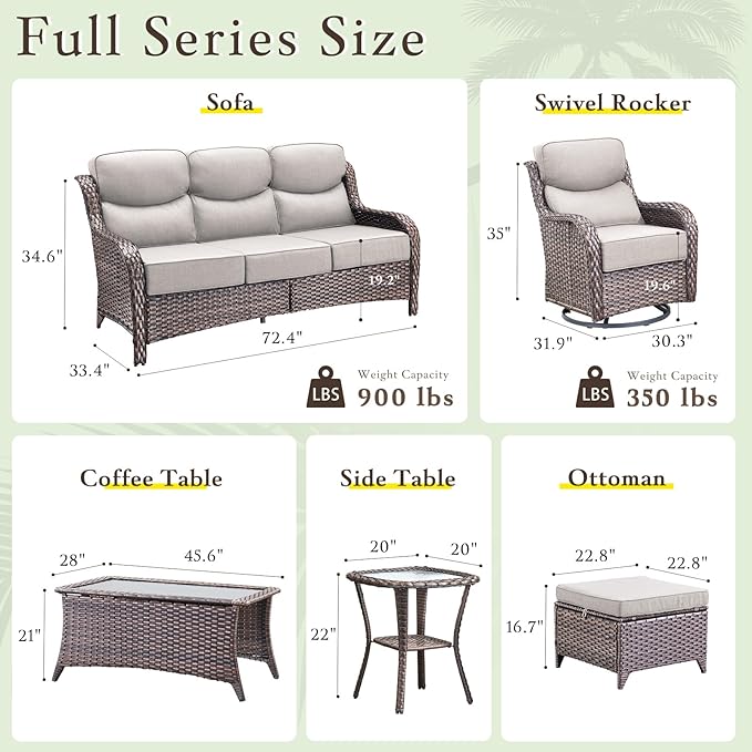 Luxury High Back Outdoor Furniture with 6-inch Extra Thick Cushions, Patio Furniture Set with Swivel Chairs, 4 PCS Wicker Conversation Set for Yard, Deck, Poolside, Brown/Beige