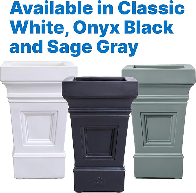 Step2 Atherton Square Planter, Large Planters for Outdoor Plants, Gardening and Flower Pot for Patio or Porch, Efficient Drainage, Durable Plastic, Onyx Black