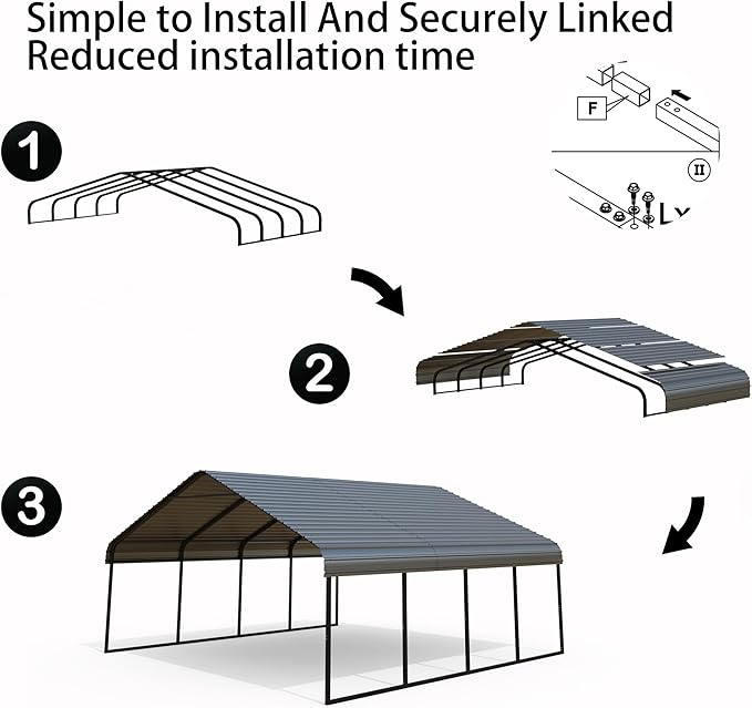 Heavy Duty Metal Carport 20x20 ft Galvanized Steel Frame RV Carport Storage All Weather Shelter Easy Assembly for 2 Car Extra Large Canopy for Dual Vehicle Boat Protection Garage (20x20 FT)