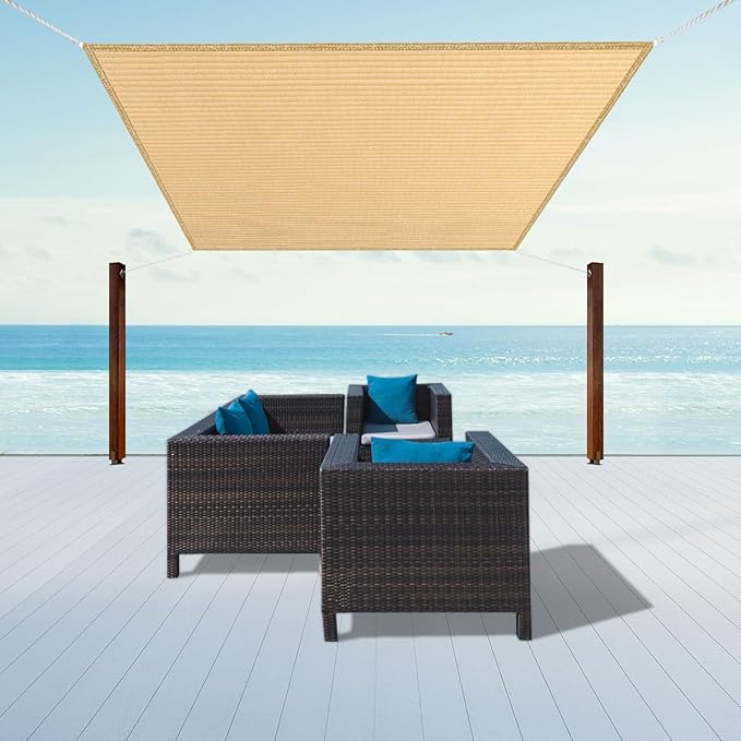 10' x 10' Beige Sun Shade Sail Straight Edge Canopy Awning Pergola Cover, for Outdoor Patio Lawn Garden Backyard Carport