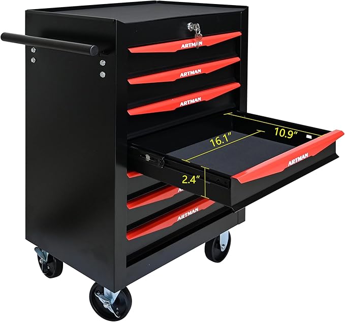 RYH 7 Drawers Rolling Tool Chest - Heavy Duty Mobile Tool Cart with Locking Wheels & Ball Bearing Drawers,30.5 H x 20.9 W x 13 D Garage Tool Storage Cabinet (Black, 7 Drawers)