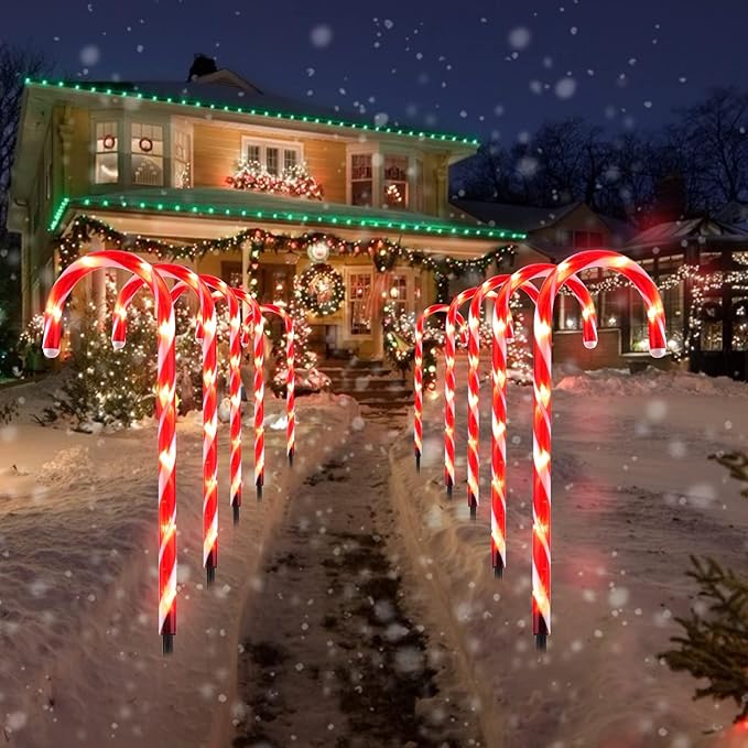 Brightown 35" Candy Cane Lights Outdoor Pathway, 10 Packs Jumbo Candy Cane Pathway Lights, 8 Modes LED Outdoor Candy Cane Decorations Christmas Pathway Lights Yard Lawn Driveway Walkway Sidewalk