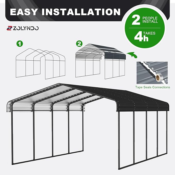 10x15FT Metal Carport Kits, Heavy Duty Car Port on Clearance with Galvanized Metal Roof, Outdoor Garage Car Shelter Shade for Car, Boats and Truck (Dark Gray)