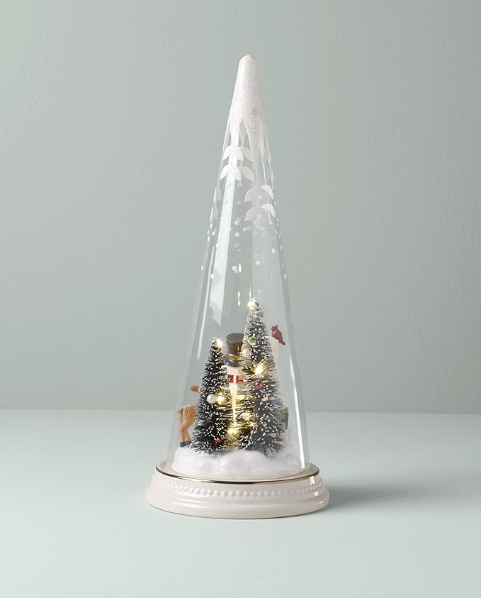 Lenox 895174 Lit Christmas Cone with North Pole Snowman Scene, Holiday Decor