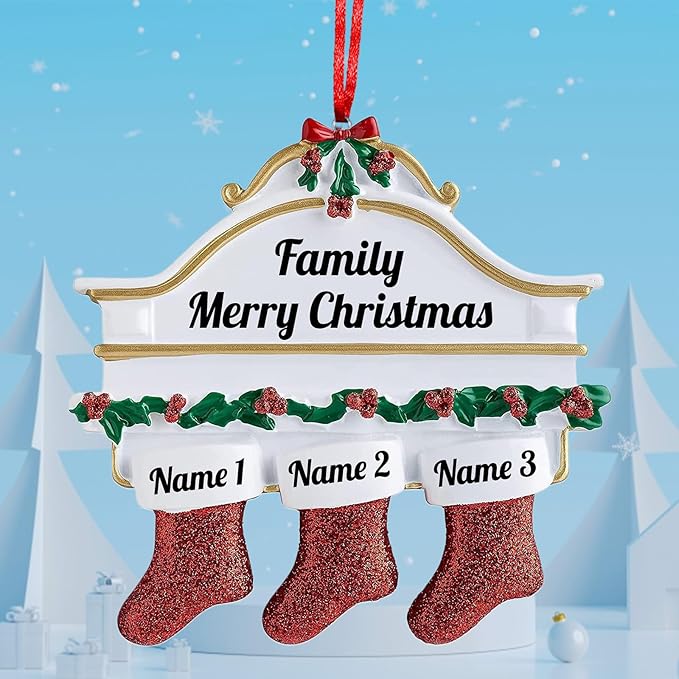 Personalized Christmas Ornaments 2023 Red Stocking Family of 2/3/4/5/6/7/8 Custom Christmas Ornament with Names Customized New Year Family Ornament for Christmas Tree Decor(Family of 2)