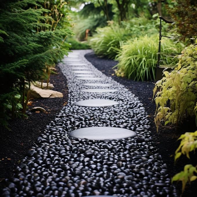 StoneCreek 24 LBS River Rocks(2 x 12 LBS Bags), Large Size, Decorative Garden Stones for Plant Landscaping, Polished Gravel Filler Pebbles for Home Decoration, Vases, Succulents(Black Pebbles)
