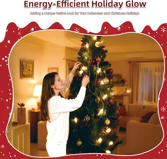 Christmas Village Lights with 4 LED Warm White Bulbs, C7 Light Cord for Christmas Village Houses, Pumpkin Crafts, Halloween & Holiday Decorations