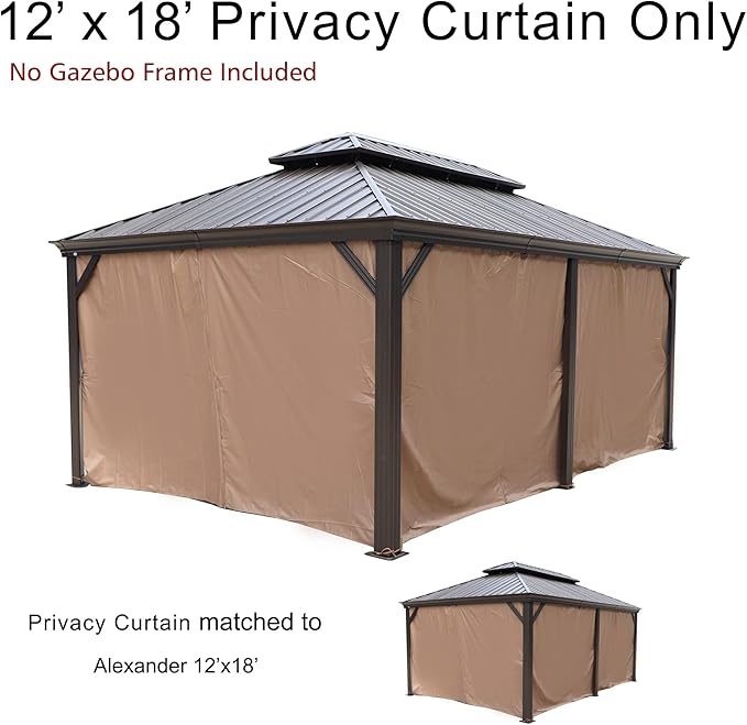 Kozyard Privacy Curtain Outdoor Waterproof Sidewall for Hardtop, OEM Replacement for Patio Gazebo Curtains (12ft x 18ft, Brown)