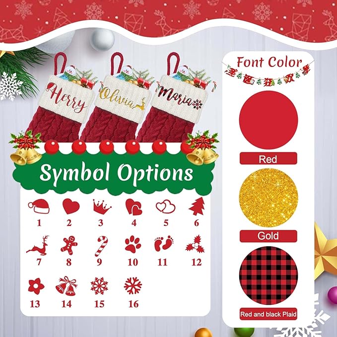 Mini Custom Christmas Stockings with Names - 6" W x 7" L Burgundy Red Personalized Christmas Stockings, Kids Family Small Knitted Xmas Stocking for Fireplace Decoration, 3 Pack