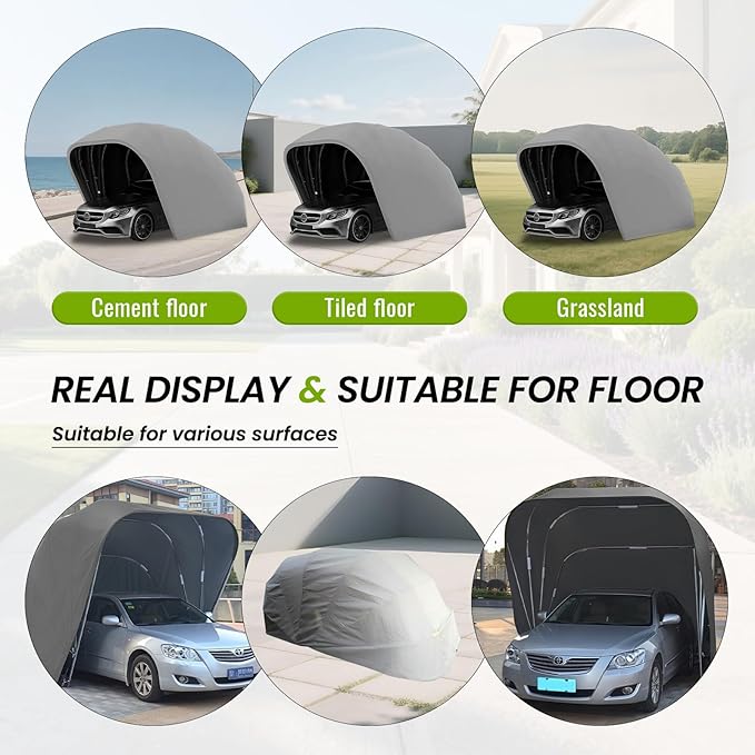 Portable Stainless Steel Garage, Folding Car Canopy, Retractable Semi-Automatic Car Tent, Heavy Duty Carport 18×8.2×7.5FT for Car, Boat, with All-Season Tarp,Grey,Manual