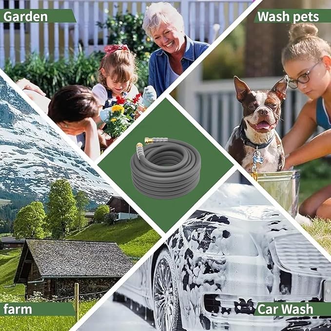 Heavy Duty Premium Garden Hose 50ft x 5/8, 300PSI Working, 1000PSI Burst, Hybrid Rubber Water Hose with Transparent Swivel Handle - Hot/Cold Water - Five Layered Braiding with Brass fittings (Grey)