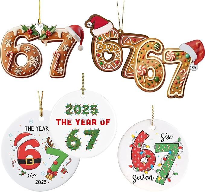 67 Christmas Ornament, Funny 67 Ornament Decor Christmas Tree Hanging Ornaments,Six Seven Ornament, 67 Decorations Meme Grandkid Birthday Gift for Younger Generations (3Pcs)