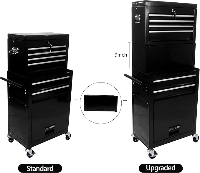 RYH 6 Drawers Rolling Tool Chest & Tool Box on Wheels | Heavy Duty Metal Cart with Ball Bearing Drawers | Fits US General Tool Box for Garage Storage (Black, 6 Drawers 3 in 1/51.99 H ¡¿ 20.87 W)
