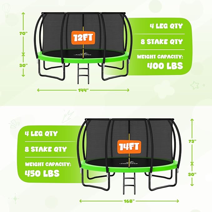 Trampoline 8FT 10FT 12FT 14FT 15FT 16FT, Recreational Trampolines with Enclosure Net and Ladder, Outdoor Anti-Rust Trampolines for Kids and Adults, ASTM Approved