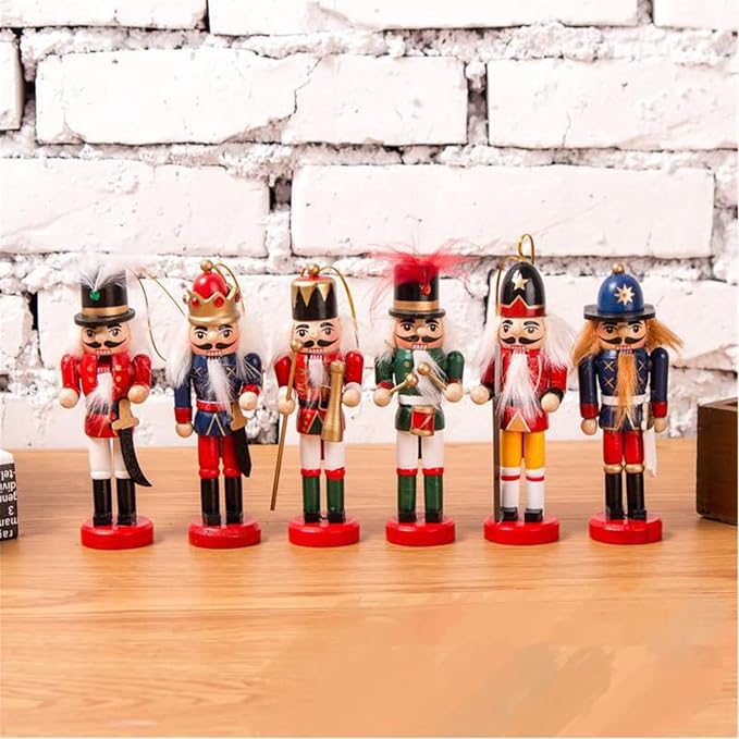 6 PCS Christmas Nutcracker Ornament Set, 4.7Inch Nutcrackers Tree Ornaments Set, Nutcracker Figures with Opening Mouths Christmas Decorations for Xmas Tree, Table Decor
