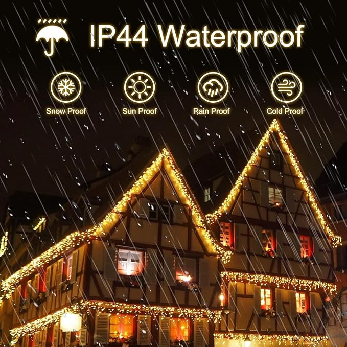49.2FT icicle string lights for outdoor 528 LED 11 Modes Christmas Decorations Curtain Fairy String Lights with 64 Drops Remote Control for Wedding Party Holiday Decor (Warm White and Cool White)