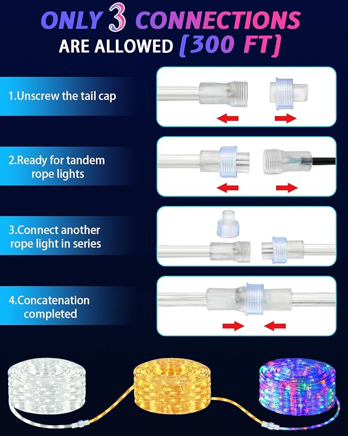 Coroor Rope Lights Outdoor Waterproof Christmas 100ft 720 LED, Flexible Connectable Tube Lights, String Lights Decorative Lighting for Garden Patio Pool Tree Bedroom Xmas Decor (Blue)
