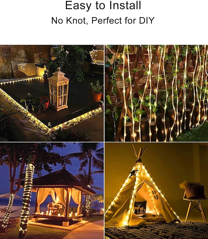 Upgraded 70FT 200 LED Solar Rope Lights, Timer & 8 Modes Trampoline Accessories Solar String Lights, IP65 Waterproof Solar Powered Fairy Lights for Party Garden Yard Tree Camp(Warm White)