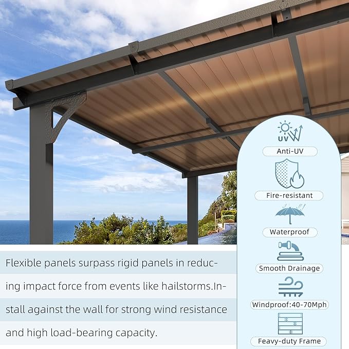 AECOJOY 20' x 12' Gazebo for Patio, Large Wall-Mounted Hard Top Lean-to Gazebo Pergola with Roof 12' x 20' on Clearance, Heavy Duty Patio Awnings for Decks, Backyard