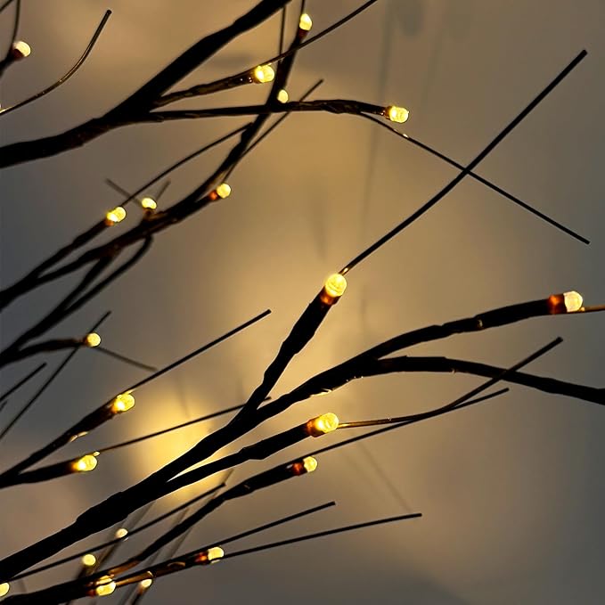 Outdoor Christmas Decorations Lighted Tree Set of 3, Light Christmas Tree Including 4 feet, 6 feet, and 8 feet, Christmas Tree Decorations with Warm White LED, Black Metal Branch for Holiday