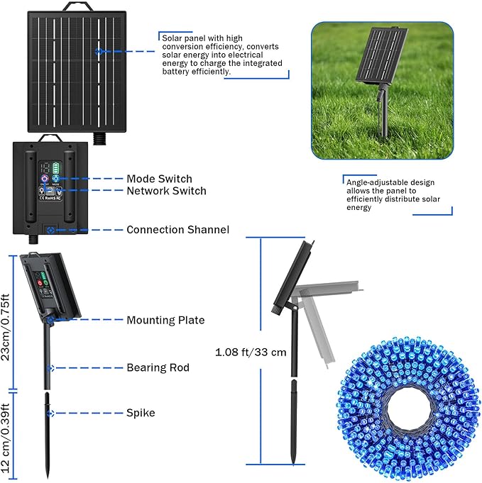SOLARBABY Solar Christmas Lights Outdoor,142Ft 400 LED Blue Solar String Lights Outdoor with Remote,19 Modes Waterproof Christmas String Light for Garden Patio Xmas Tree Christmas Decoration