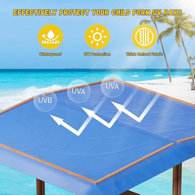 Kids Wooden Sandbox with Adjustable Canopy, Rotatable Sunshade Cover & Two Foldable Bench Seats for Outdoor Play