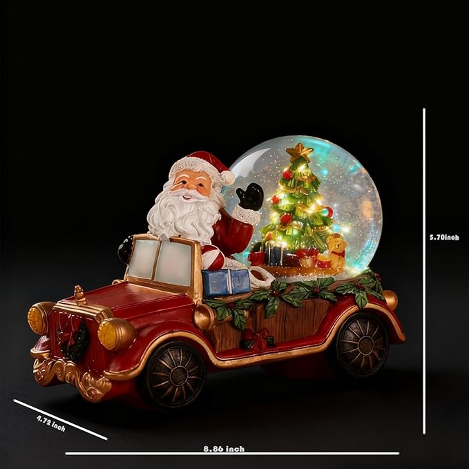 Christmas Snow Water Lantern Santa Claus with Christmas Tree, Battery Operated Lighted Spinning Lantern for Christmas Festival Decoration Gifts