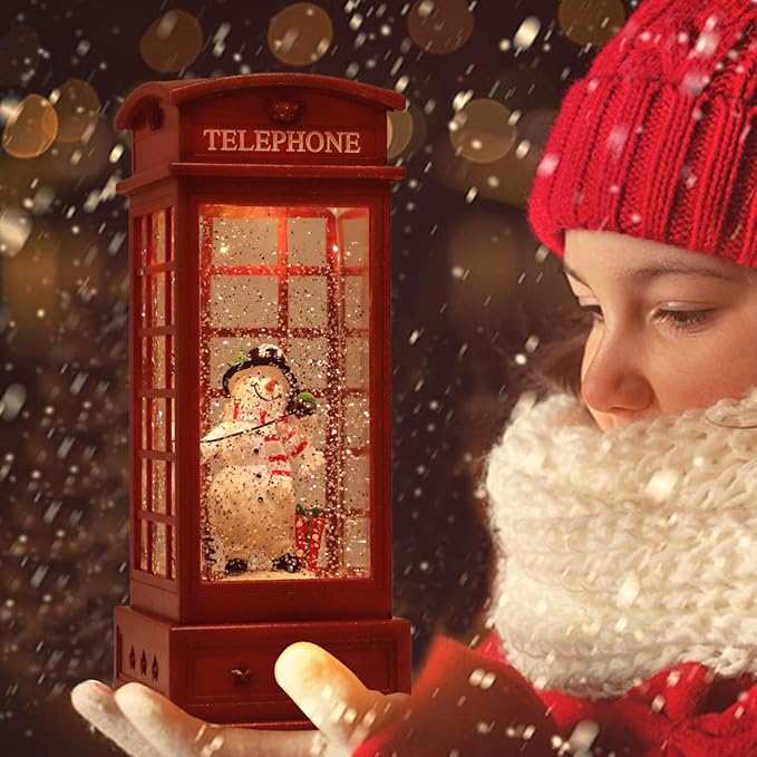 Christmas Snow Globe Lantern Christmas Decorations, Xmas Gifts Christma Vintage Home Decor Indoor,Sparkling with Music 6H Timer, Holiday Party Gifts (Christmas Snowman)