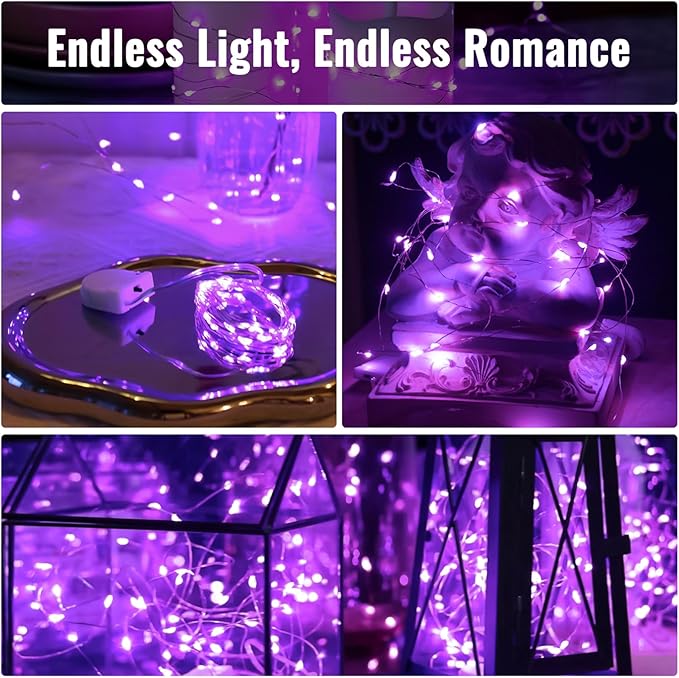 ZSJWL 30 Pack Purple Fairy Lights Battery Operated,7Ft 20LED Mini String Light, Waterproof Twinkle Light Silver Copper Wire Lights for Wedding Party Bedroom Christmas Table Decoration