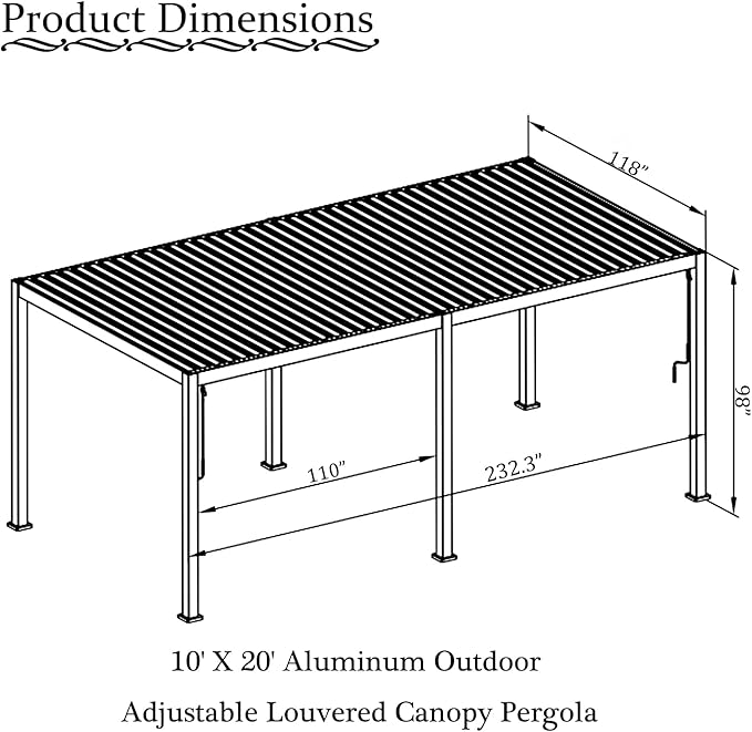 Sunnyglade Patio Pergola Canopy Modern Aluminum Pergola with Adjustable Louvered Gazebo for BBQ, Backyard,Party, Lawn,Garden (10ft X20ft) (Black, 10x20FT)