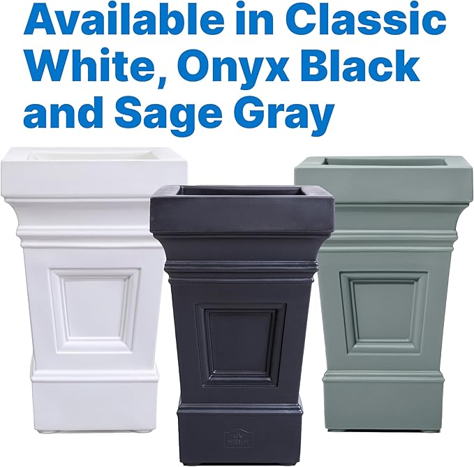 Step2 Atherton Square Planter, Large Planters for Outdoor Plants, Gardening and Flower Pot for Patio or Porch, Efficient Drainage, Durable Plastic, Sage Gray, 2-Pack