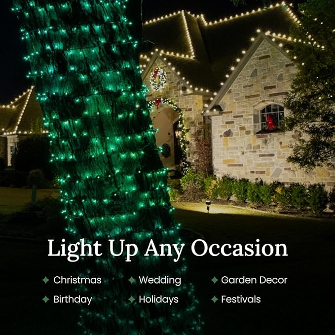 Pro Christmas LED Christmas Lights - 50 Count Wide Angle Conical String Lights - Professional Grade Indoor/Outdoor Commercial Holiday Light Set for Trees, Bushes, & Décor - Red