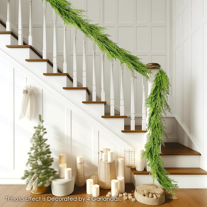 WBHome 2 PCS Real Touch Norfolk Pine Christmas Garland, Winter Greenery Garland for Christmas, Holiday Seasonal Outdoor/Indoor Home Decor