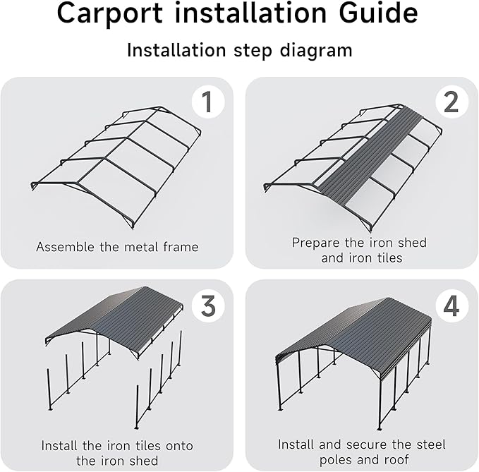 12x20 FT Metal Carport, Enhanced Base and Steel Roof for All-Weather Use, Outdoor Heavy Duty Garage Galvanized Car Shelter for Bass Boats, Full-Sized Pickup Trucks, and Tractors