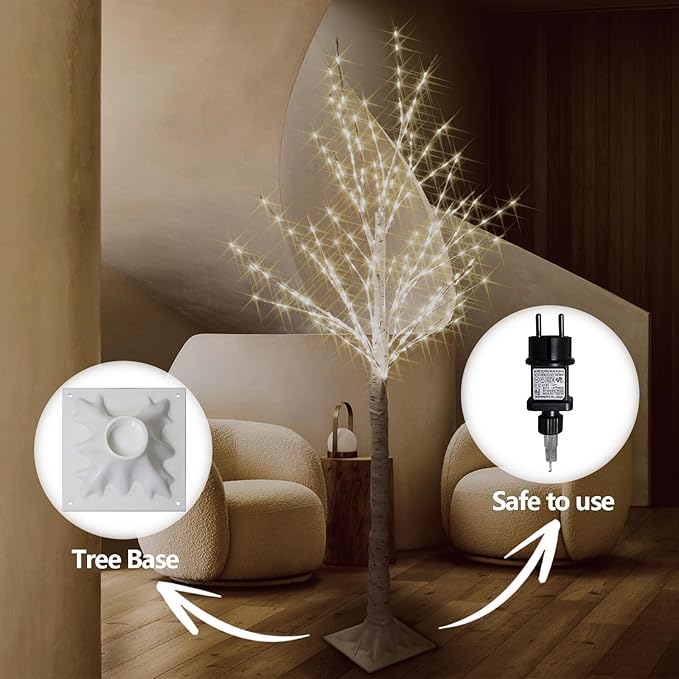 Zcdl Lighted Birch Tree Light, 4FT 5FT White Birch Tree with LED Lights, White Christmas Tree Outdoor, Warm White Prelit Tree for Indoor Home Party Wedding Holiday Outside Christmas Decorations