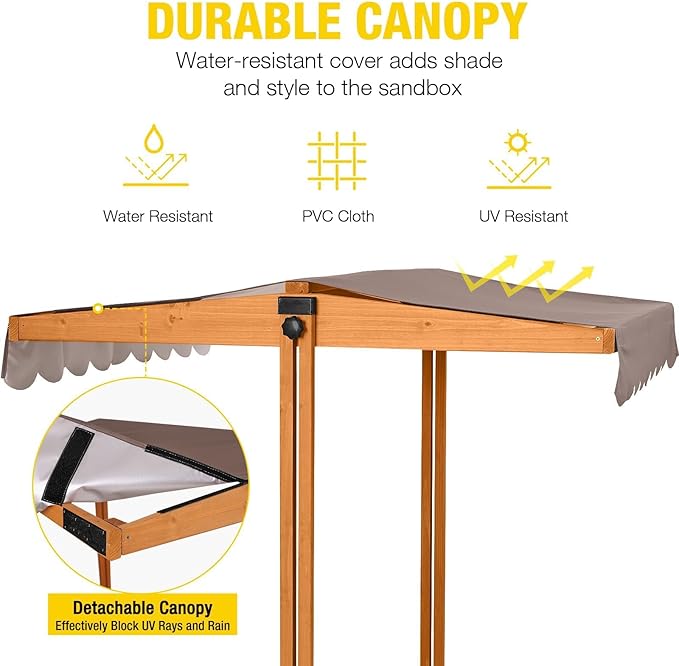 Aivituvin Kids Sand Boxes with Canopy Sandboxes with Covers Foldable Bench Seats, Children Outdoor Wooden Playset - Upgrade Retractable Roof (47x47Inch)