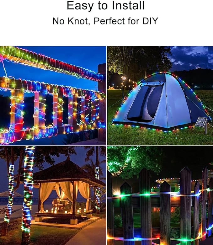 Upgraded 70FT 200 LED Solar Rope Lights, Timer & 8 Modes Trampoline Accessories Solar String Lights, IP65 Waterproof Solar Powered Fairy Lights for Party Garden Yard Tree Camp(Multi Colored)