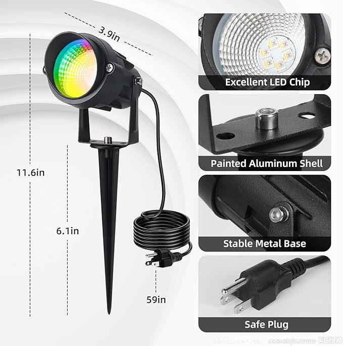 Spotlights Outdoor LED Spot Lights for Yard, 12W RGB Color Changing Landscape Lighting 120V Waterproof Spotlight with Plug & Remote for House Garden Path Tree Patio Lawn Decoration (2 Pack