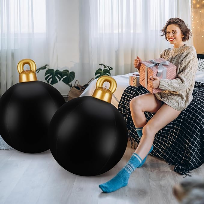Jetec 4 Pcs Giant Inflatable Christmas Ball Large Xmas Inflatable Ornaments PVC Outdoor Holiday Blow Ball Outside Yard Lawn Porch Decorations (Solid,Black)