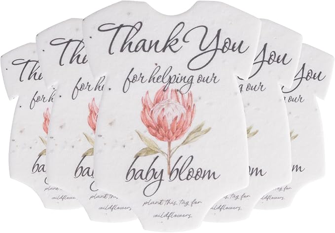 Onesie Seed Paper – 5Pcs Protea Baby Shower Favors for Guests with Wildflower Seeds, Writable & Plantable, Baby Shower Gifts for Guest
