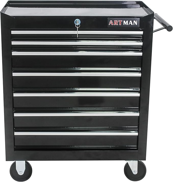 RYH 7 Drawers Rolling Tool Chest & Tool Box on Wheels | Heavy Duty Metal Cart with Ball Bearing Drawers | Fits US General Tool Box for Garage Storage (Black, 7 Drawers£¨29.9 H ¡¿ 24.2 W ¡¿ 12.9 D)