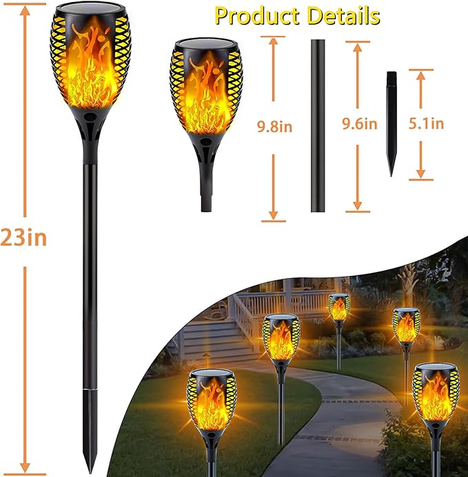 Upgraded Solar Lights Outdoor, 6 Pack Flickering Flame Solar Torch Lights with Super Larger Size for Christmas Decor, Solar Christmas Lights Waterproof Solar Powered Outdoor Lights for Garden Pathway