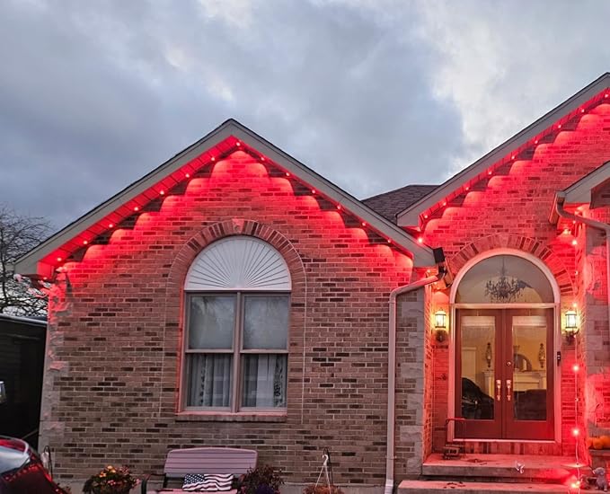 Permanent Outdoor Christmas Lights for House WiFi,150ft Smart RGB+IC Color Eave House Lights,Tunable Warm to Cool White 60lm for Daily Lighting,IP67 Waterproof, Alexa Google APP Remote Control