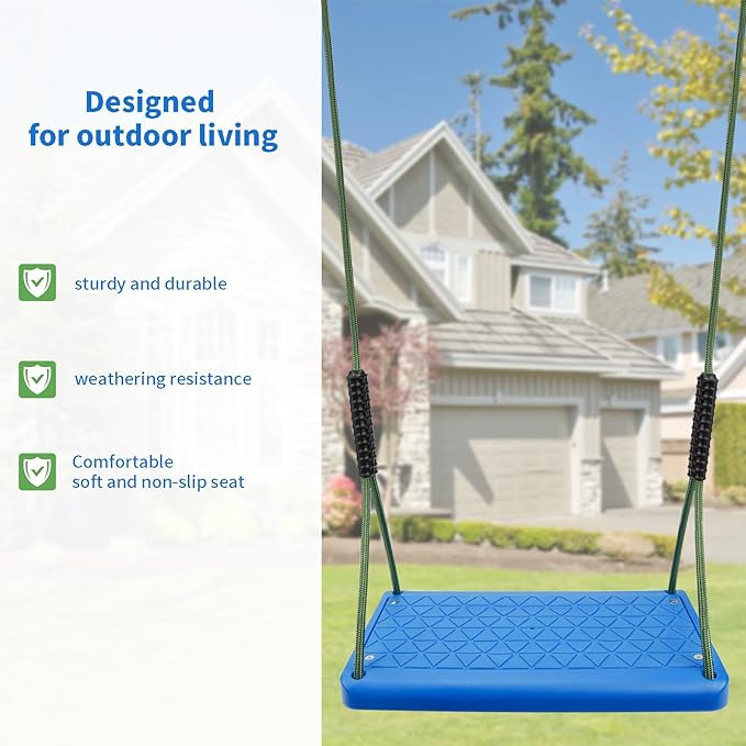 Heavy Duty Swing Seat, Non Slip Tree Swing Set with Adjustable Rope, Playground Swing Set Accessories for Kid Indoor Outdoor Backyard (Blue)