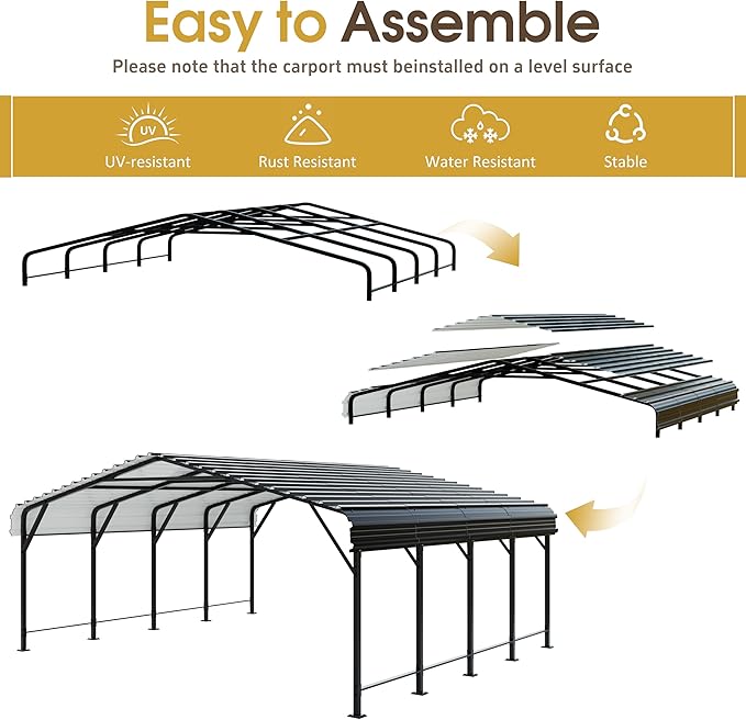 JAMFLY Carport, Heavy Duty Carport Canopy with Galvanized Steel Roof and Frame, Metal Car Garage Upgraded Extra Large Garage for Pickup, Boat, Car and Tractors, 12x20FT