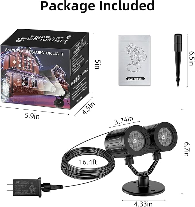 Christmas Snowflake Projector Lights Outdoor,Timer Setting Double Head Snowfall Led Lights Waterproof,Landscape Decorative Lighting Projection Lamp for Xmas Holiday Wedding Indoor Garden Patio