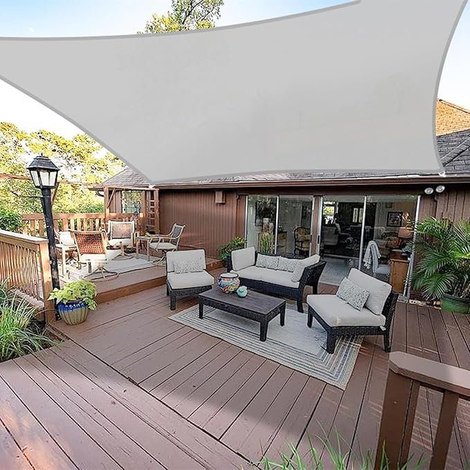 E&K Sunrise 17' x 19' Waterproof Sun Shade Sail Outdoor Rectangle Canopy Shade Cover UV Block for Pergola Patio Backyard Garden Deck (Light Gray)
